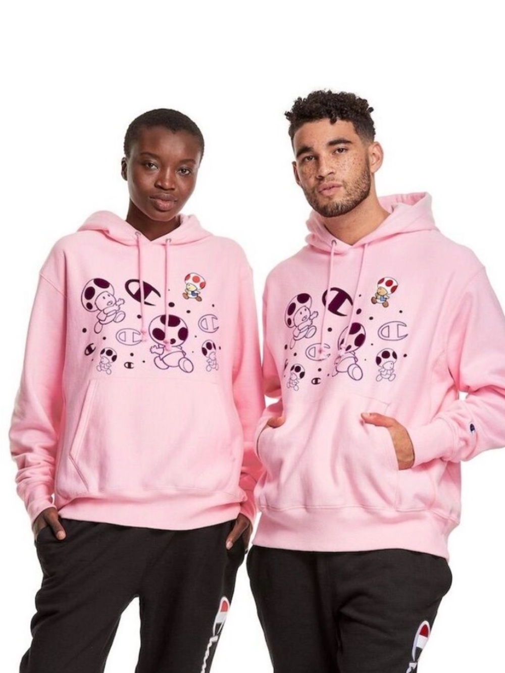 Champion x Super Mario Bros Toad Pink Pullover Hoodie Unisex Size Medium RARE